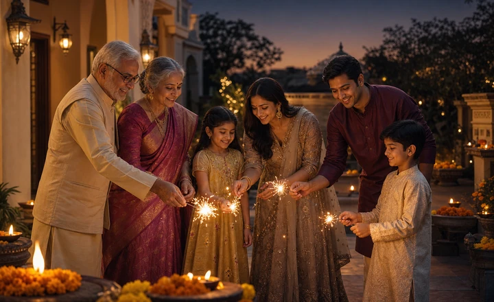 Family celebration with safe sparklers